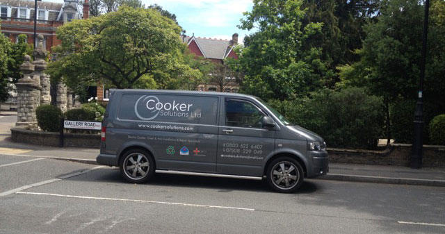 An image showing a fully livered Cooker Solutions van parked outside in Dulwich.