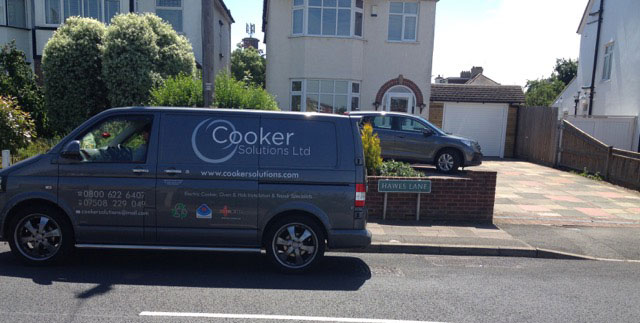 An image of a Cooker Solutions van, parked outside in Wimbledon.