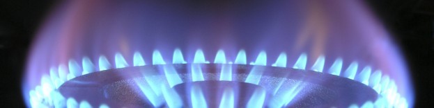 An image of a gas hob which is switched on.